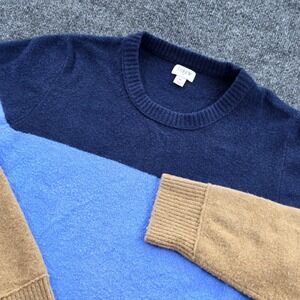 J.Crew Sweater Colorblock Wool Blend Pullover Re-Imagined Blue Tan XL Womens